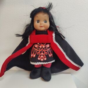The Button Blanket Doll 9" Tall Red Aand Black